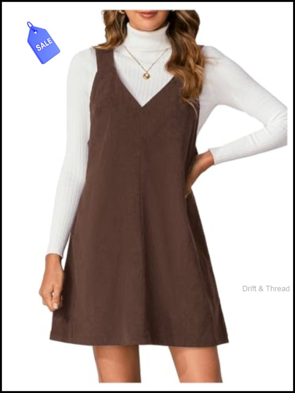 Corduroy Overall Dress Mini Pinafore Jumper Sleeveless V-Neck Casual